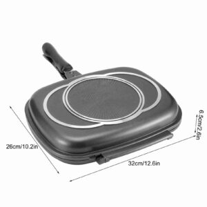 shenruifa Grill Pan Frying Double Side Portable Anti Burn Handle Kitchen Supplies Grill Pot 12.6in