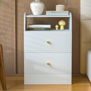 aenuert nightstand with two drawers white bedside table chest of drawers with opening storage rack,3 tiers modern night table for bedroom small spaces storage furniture