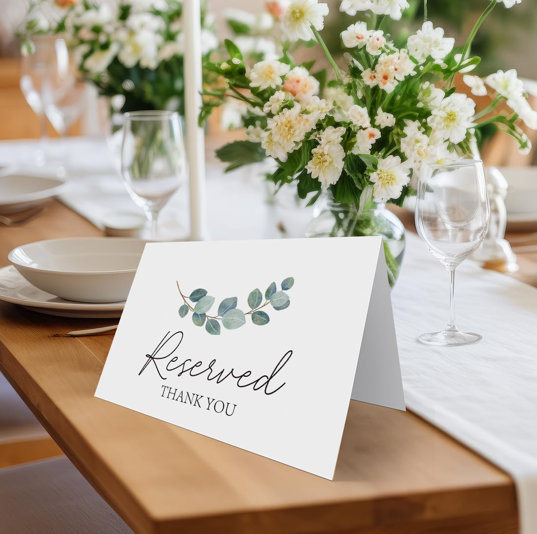 Reserved Table Signs(4x6 Inch, 20 PCS), Reserved Table Tent Card for Wedding, Double Sided Reserved Table Signs,Greenery Reserved Signs for Party Restaurant -YDC04