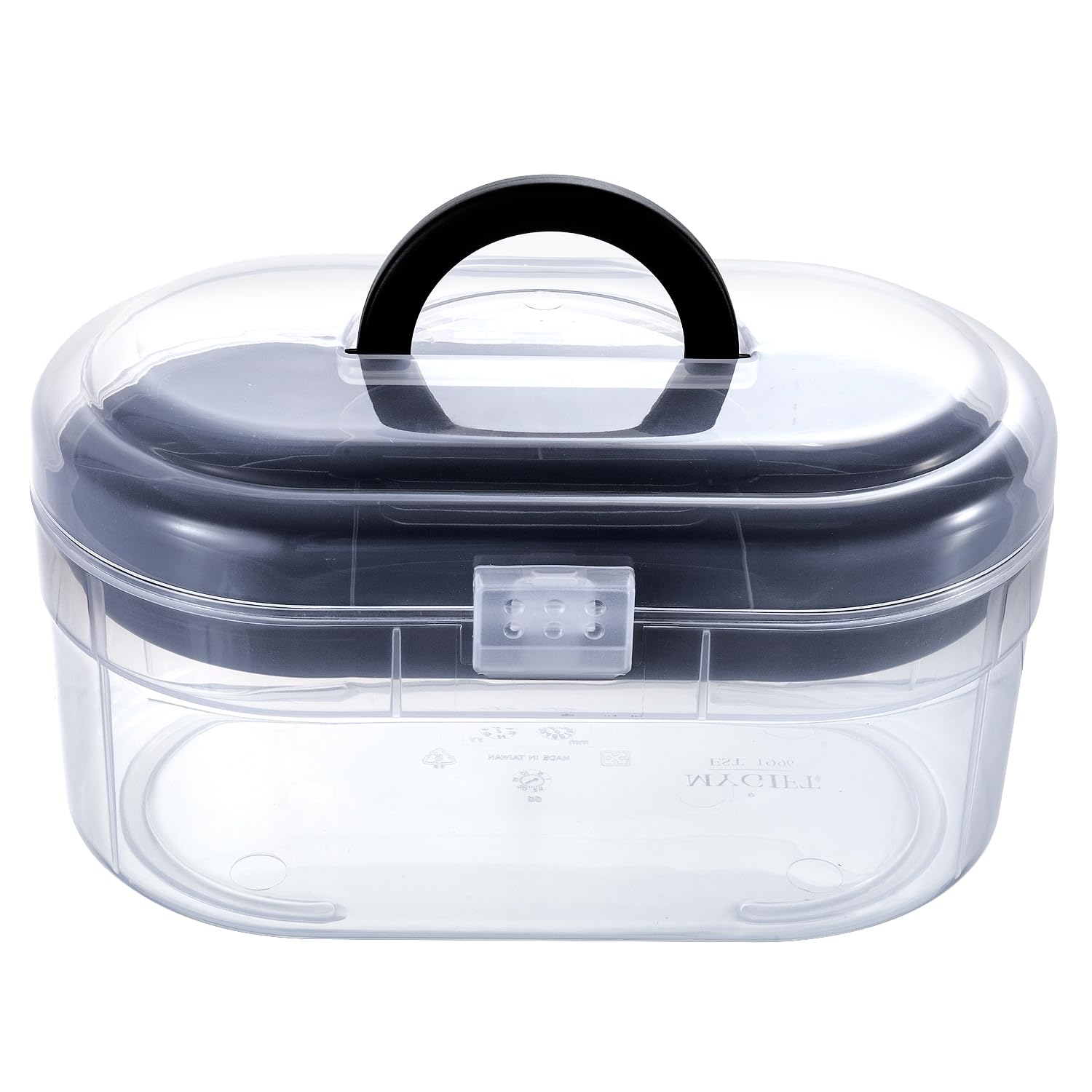 MyGift 11 x 7 Inch Clear Plastic Arts & Crafts Storage Case, Round Portable Container with Black Top Handle and Removable Tray for First Aid Kit or Sewing Supplies