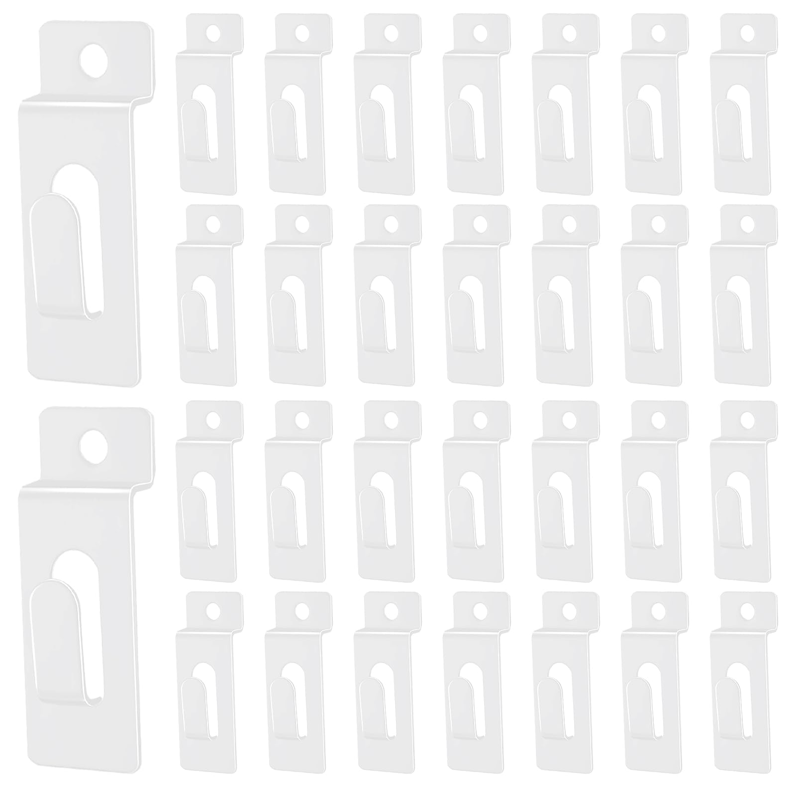 Waltool 30Pcs Slatwall Utility Notch Hooks, Slat Wall Picture Display Hooks Hanger Panel Shelf Pegboard Slatwall Accessories for Photo Frame Painting Arts Hanging Home Office (White)