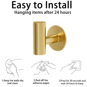 Kruodop Adhesive Hooks for Bathroom, 4 Packs of Towel Hooks, Wall Mount Towel Holder, Matte Wall Robe Hook, Stainless Steel Heavy Duty Door Hanger Towel Hook for Kitchen, Bedroom, and Hotel-Gold