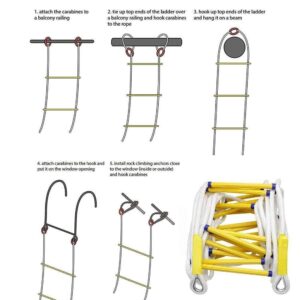 Rope Ladder Fire Escape - Homes Flame Resistant Emergency Fire Safety Evacuation Ladder with Hook Carabins, Bearing Weight 420kg (Size : 10m/32ft)