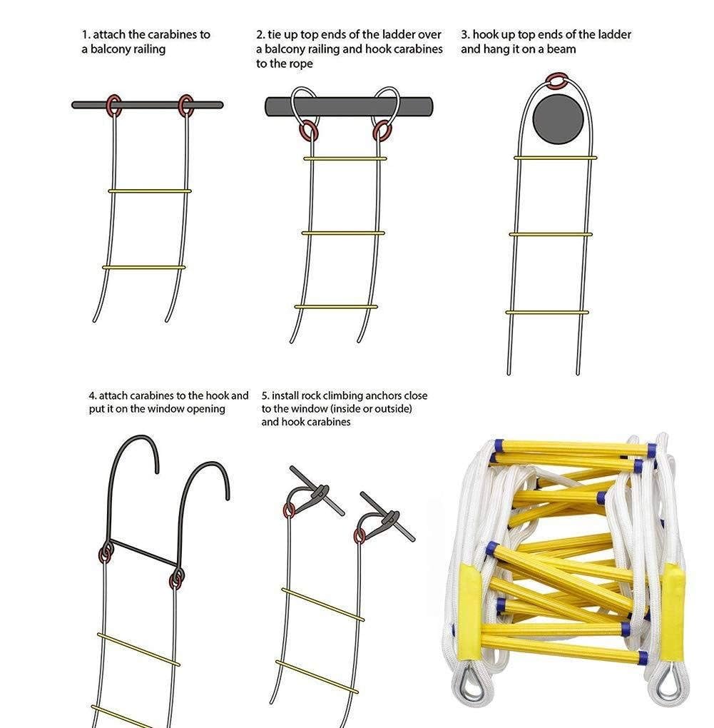 Rope Ladder Fire Escape - Homes Flame Resistant Emergency Fire Safety Evacuation Ladder with Hook Carabins, Bearing Weight 420kg (Size : 10m/32ft)