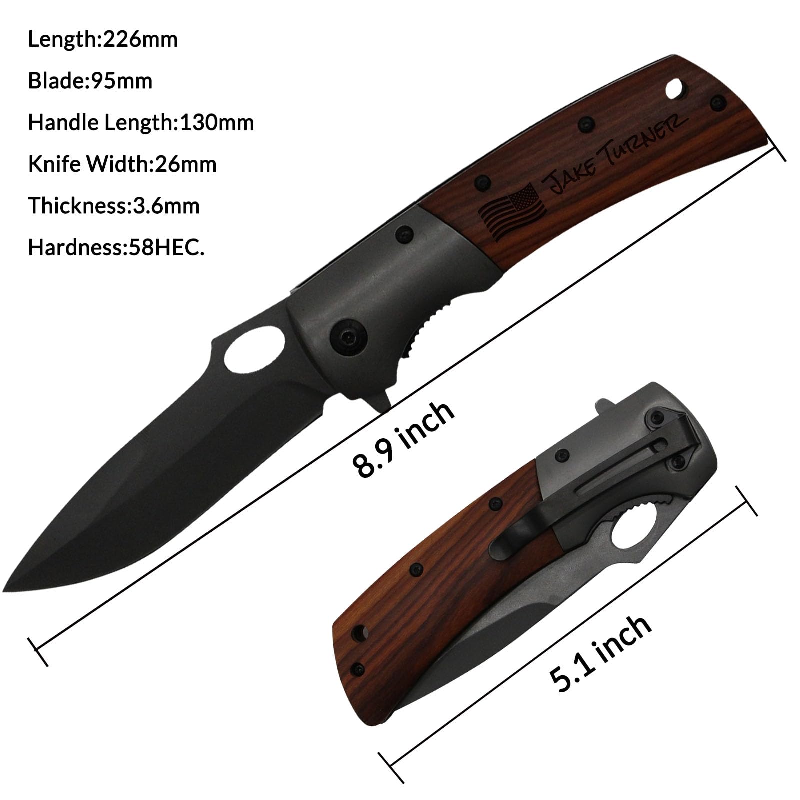 Gifts for Men Personalized Pocket Knife Engraved Folding Pocket Knives for Men Dad Husband Boyfriend Son Custom Wood Handle Fishing Hunting Knives Birthday Anniversary Father's Day Christmas Gifts