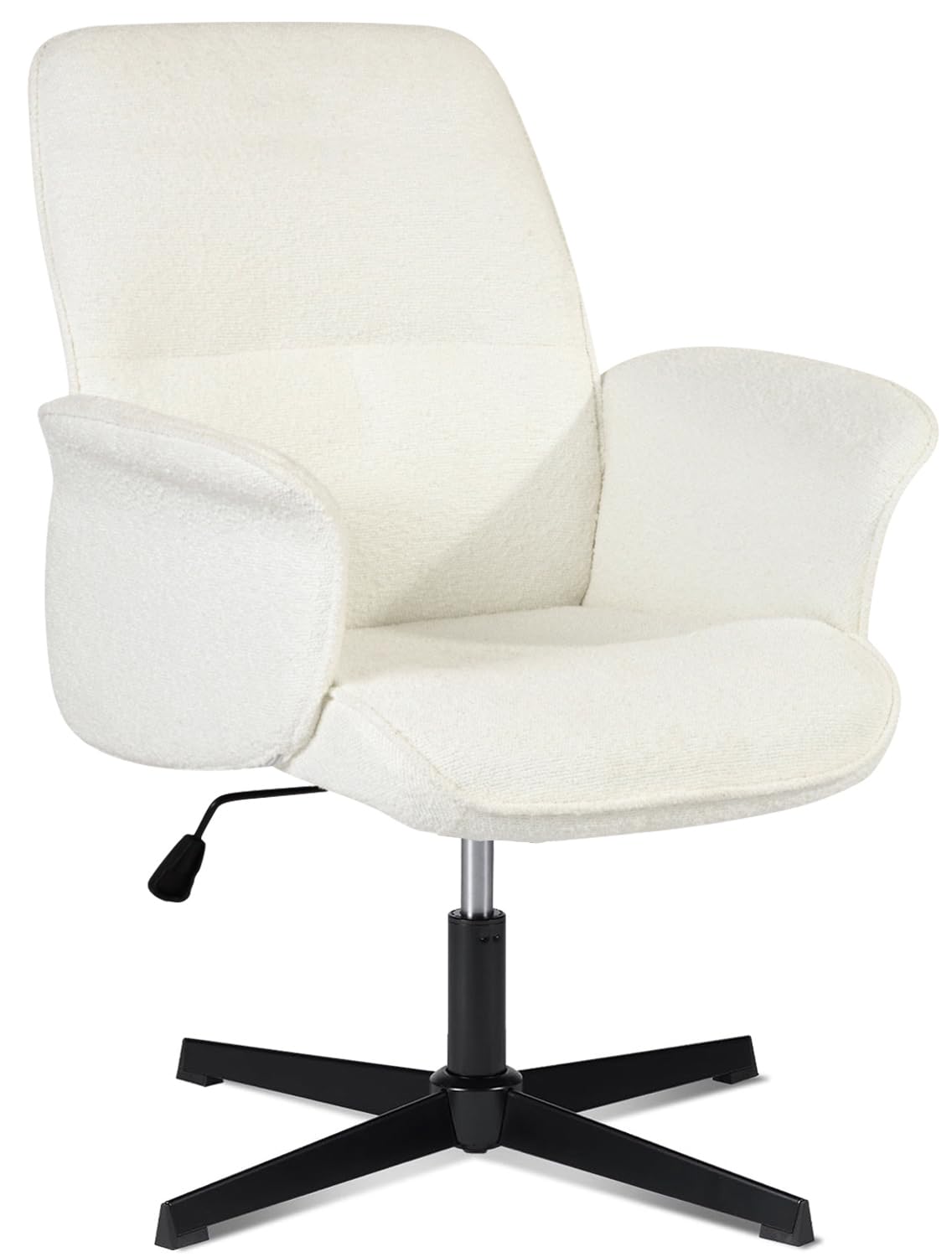 Home Office Chair, Upholstered Linen Fabric Padded Mid Back Accent Chair, Computer Desk Chairs Ergonomic No Wheels Stylish Swivel Adjustable Vanity Chair with Armrests, Beige