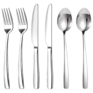 soleader silverware set 6 piece,stainless steel flatware set,tableware cutlery set, knives,spoons and forks set,kitchen utensils set with mirror polished,dishwasher safe