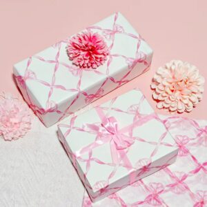 LIAPAWPAW Pink Bow Tissue Paper, Cute Girly Gift Wrapping Tissue Paper For Gift Bags Packaging, Matte Gift Wrap Tissue For Birthday Wedding Holiday Christmas Party Decor Art Crafts,30 Sheets 20x14inch