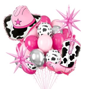 20pcs cowgirl theme party decorations, cow print balloons, pink star balloons, disco cowgirl party decorations, bachelorette party decorations for western theme party decorations