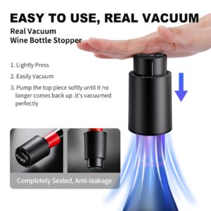 Wine Bottle Stoppers，2-in-1 Vacuum Wine Stopper，Reusable Wine Savers, Wine Preserver Vacuum Pump Corks Keep Wine Really Fresh, Best Gift Accessories (1 Black)