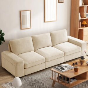 cohome 100" sectional couch with storage, chenille comfy upholstered couch for living room,3 seater free combination modular sofa couch with deep seat,beige