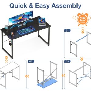 Casaottima 48 Inch Small Computer Desk for Home Office, Study Writing Table for Small Spaces, Simple Modern Desk with Headphone Hooks, Black