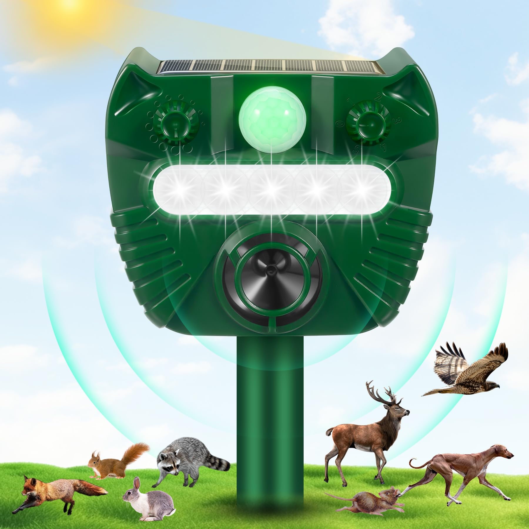 2024 Upgraded Ultrasonic Animal Repeller Cat Repellent Outdoor Deer Repellent Devices Solar Animal Repeller with Motion Sensor to Scare Away Dog Squirrel Rabbit Raccoon Coyote Skunk Repellent for Yard