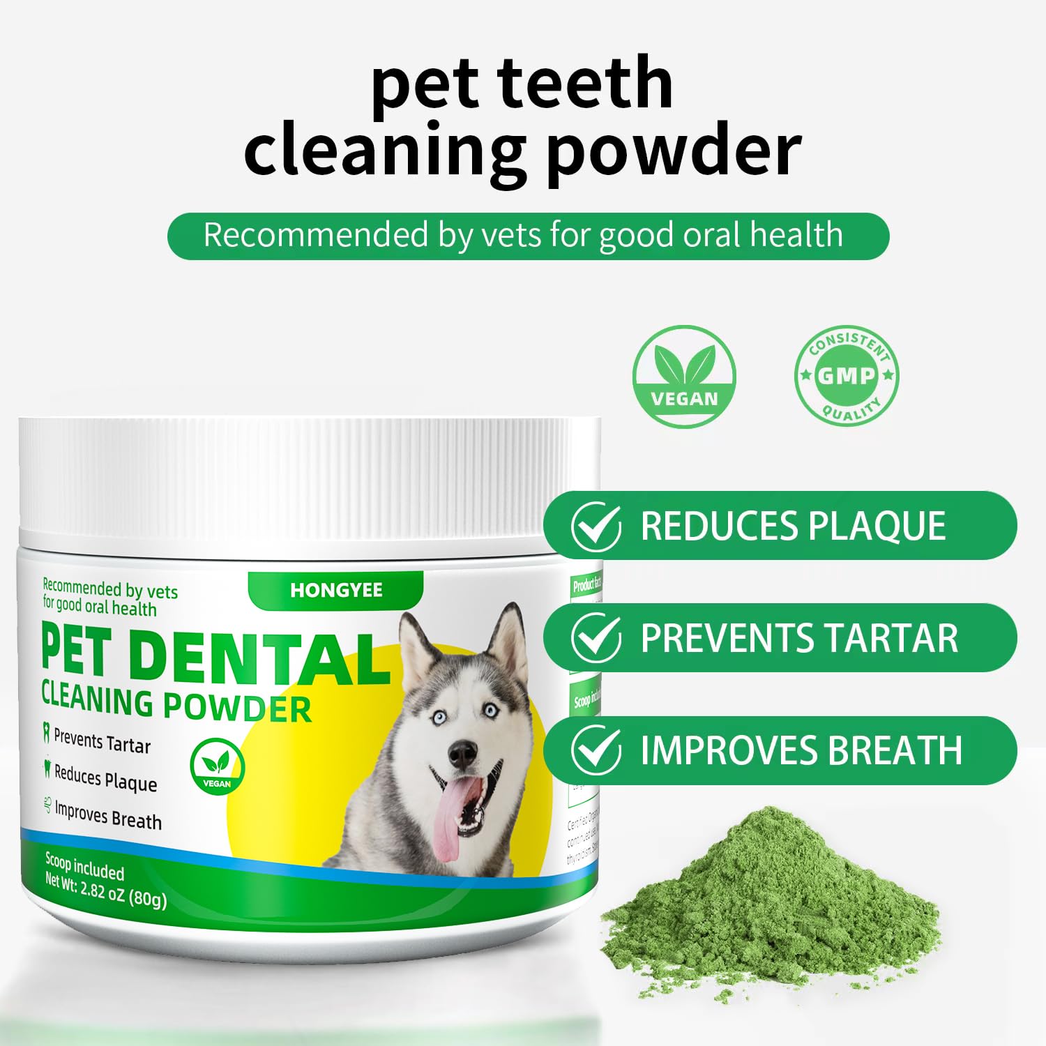 Dog Teeth Cleaning Powder, Pet Dental Care Powder for Dogs & Cats Breath Freshener Powder with Probiotics for Bad Breath, Plaque, Tartar Remover, Dog & Cat Dental Care Supplies - No Brushing Needed