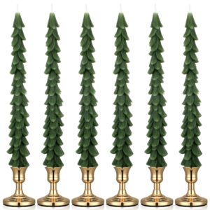 conelist christmas tree candles with candle holder christmas tree shaped taper candles christmas decorative candles holiday gifts for women with brass candlestick holder centerpieces(6 set,classic)