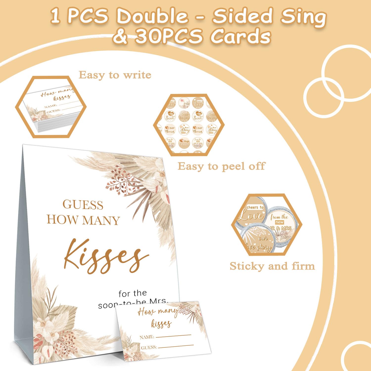 Guawubiang Bridal Shower Cards, How Many Kisses Standing Sign, 50 Guessing Cards 180 Baby Shower Kisses Stickers, How Many Kisses Bridal Shower Game Cards