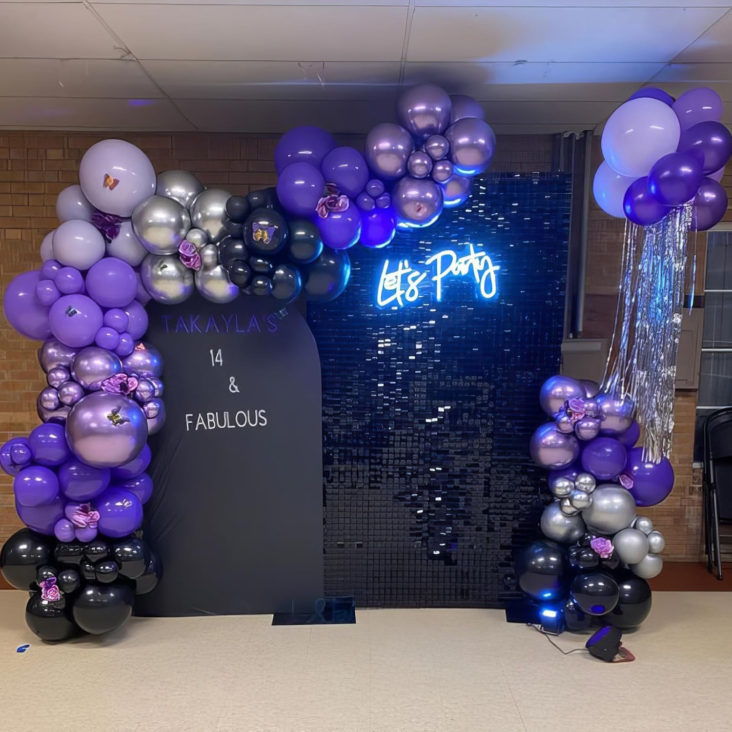 HKYOOD Purple and Black Balloons - 70Pcs 12 inch Purple Black Metallic Silver Latex Balloons with Purple Confetti for Halloween Birthday Anniversary Wednesday Graduation Party Decorations