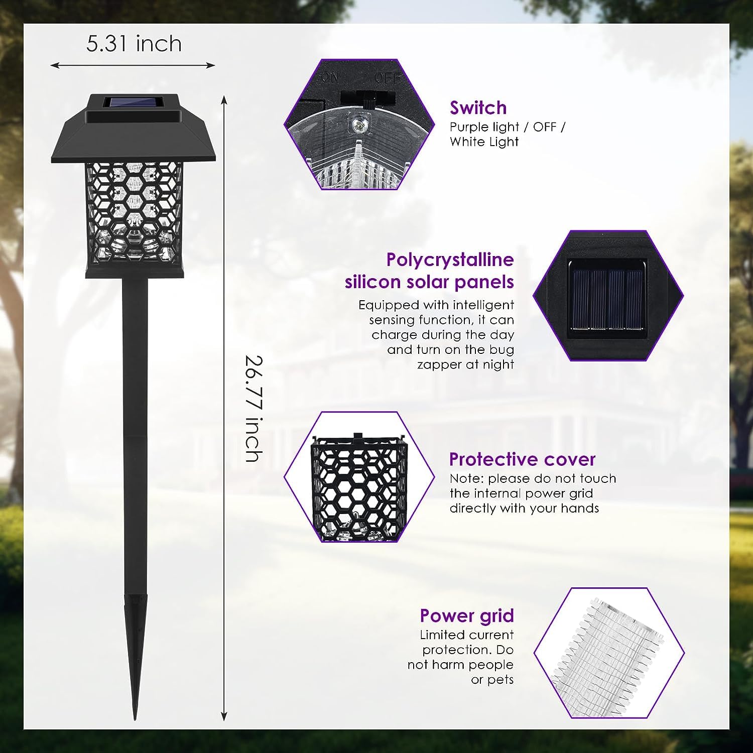 2 Pack Solar Bug Zapper Outdoor 2 in 1 Mosquito Zapper Killer Lamp & Lighting Fly Zapper Repellent Stake Landscape Fixture for Garden Patio Pathway Backyard Camping Insect Mosquito Repellent, Black