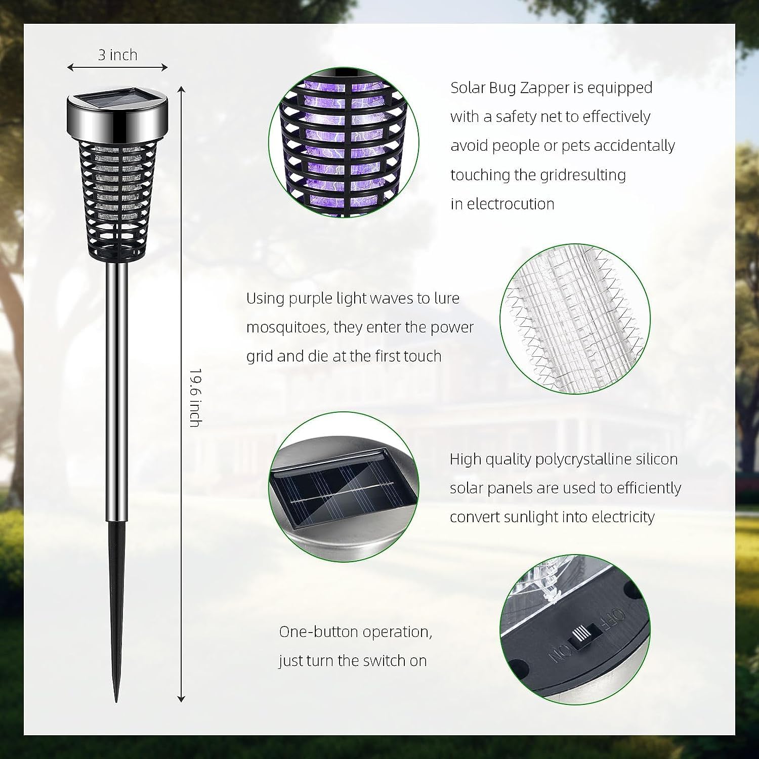 Jahy2Tech 2 Pack Solar Bug Zapper Outdoor Mosquito Zapper Waterproof Mosquito Killer Lamp for Patio Backyard Garden Pathway Insect Mosquito Repellent UV and White Light