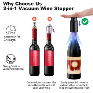 Wine Bottle Stoppers，2-in-1 Vacuum Wine Stopper，Reusable Wine Savers, Wine Preserver Vacuum Pump Corks Keep Wine Really Fresh, Best Gift Accessories (1 Black)