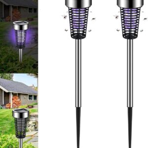 Jahy2Tech 2 Pack Solar Bug Zapper Outdoor Mosquito Zapper Waterproof Mosquito Killer Lamp for Patio Backyard Garden Pathway Insect Mosquito Repellent UV and White Light