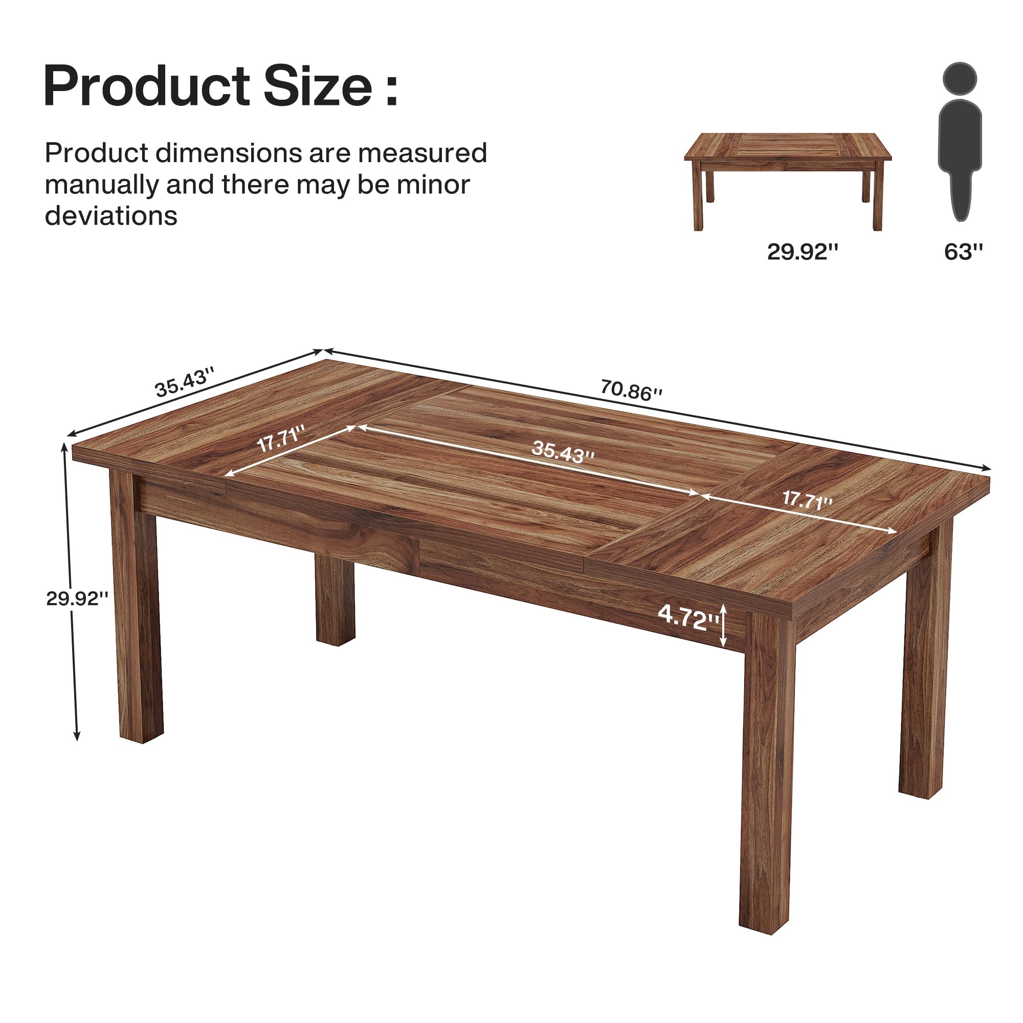 Tribesigns 70 Inch Large Desk, Wood Farmhouse Office Computer Desk Writing Study Desk for 1-2 Person, Executive Desk with Thickened Frame and Board