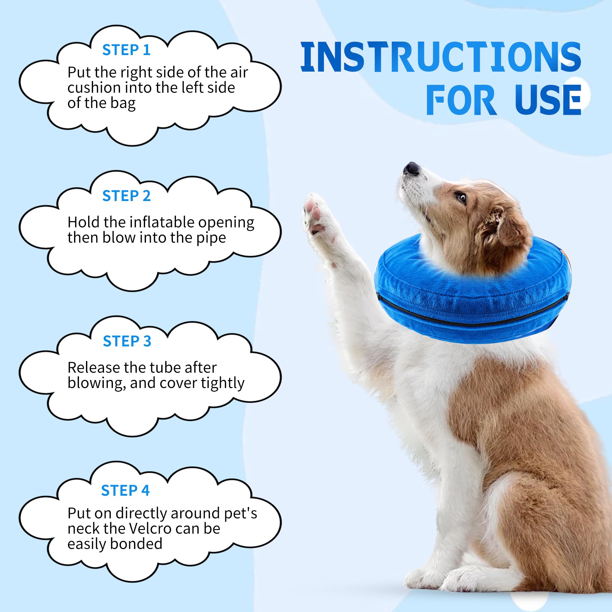 Anyoupin Inflatable Dog Cone Collar, Soft Cone for Dogs After Surgery Protective Recovery Alternative E Collar Cone for Small Dogs and Cats, Blue, S(Neck: 7-12")