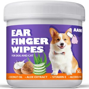 aaihe dog ear wipes,gently remove ear wax & dirt,relieve ear itching fresh coconut scent, all natural ingredients dog ear cleaning wipes - 50 count