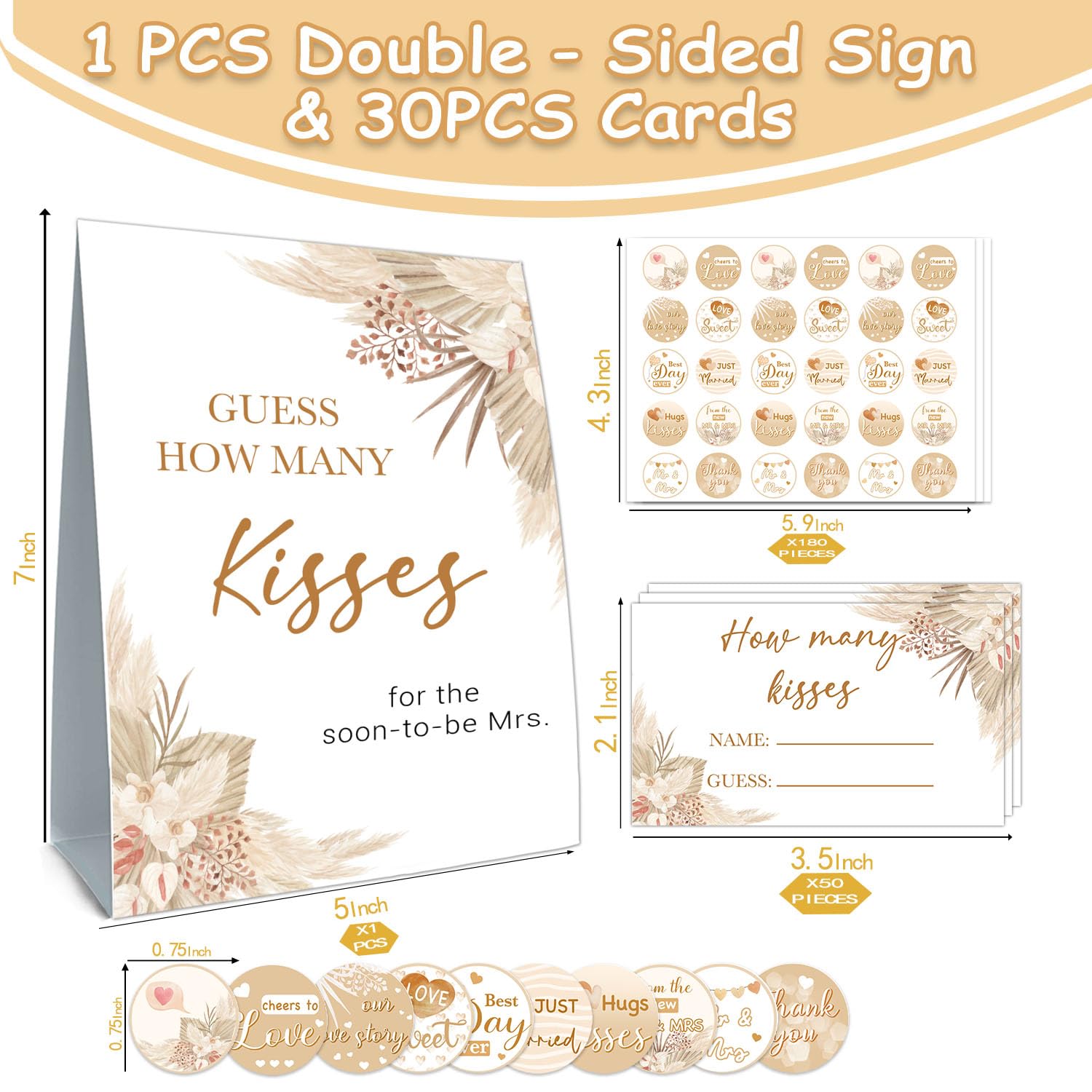 Guawubiang Bridal Shower Cards, How Many Kisses Standing Sign, 50 Guessing Cards 180 Baby Shower Kisses Stickers, How Many Kisses Bridal Shower Game Cards