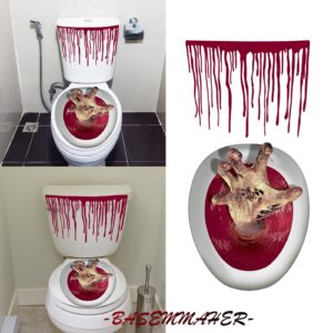 2 Sheets Halloween Toilet Lid Stickers 3D Horror Skull Bathroom Wall Decals DIY Scary Home Decor Bathroom Screaming Bloody Dark Creatures Decoration Poster for Halloween Punk Party Supplies