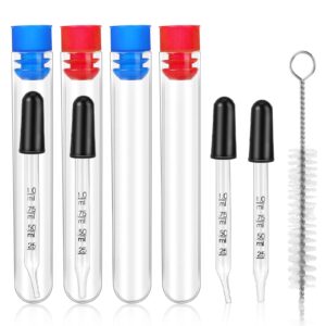 4pcs 1ml eye dropper with durable rubber head, 1ml glass dropper with measurements bent & straight tip, with cleaning brush rubber head, for precise pipette droppers for crafts, essential oil, food