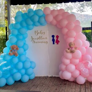 HKYOOD 140Pcs Gender Reveal Balloon Garland Arch Kit - Pink and Blue Balloons Silver Latex Balloon for Boy or Girl Gender Reveal Decorations Birthday Party Baby Shower Celebration Anniversary (No Box)