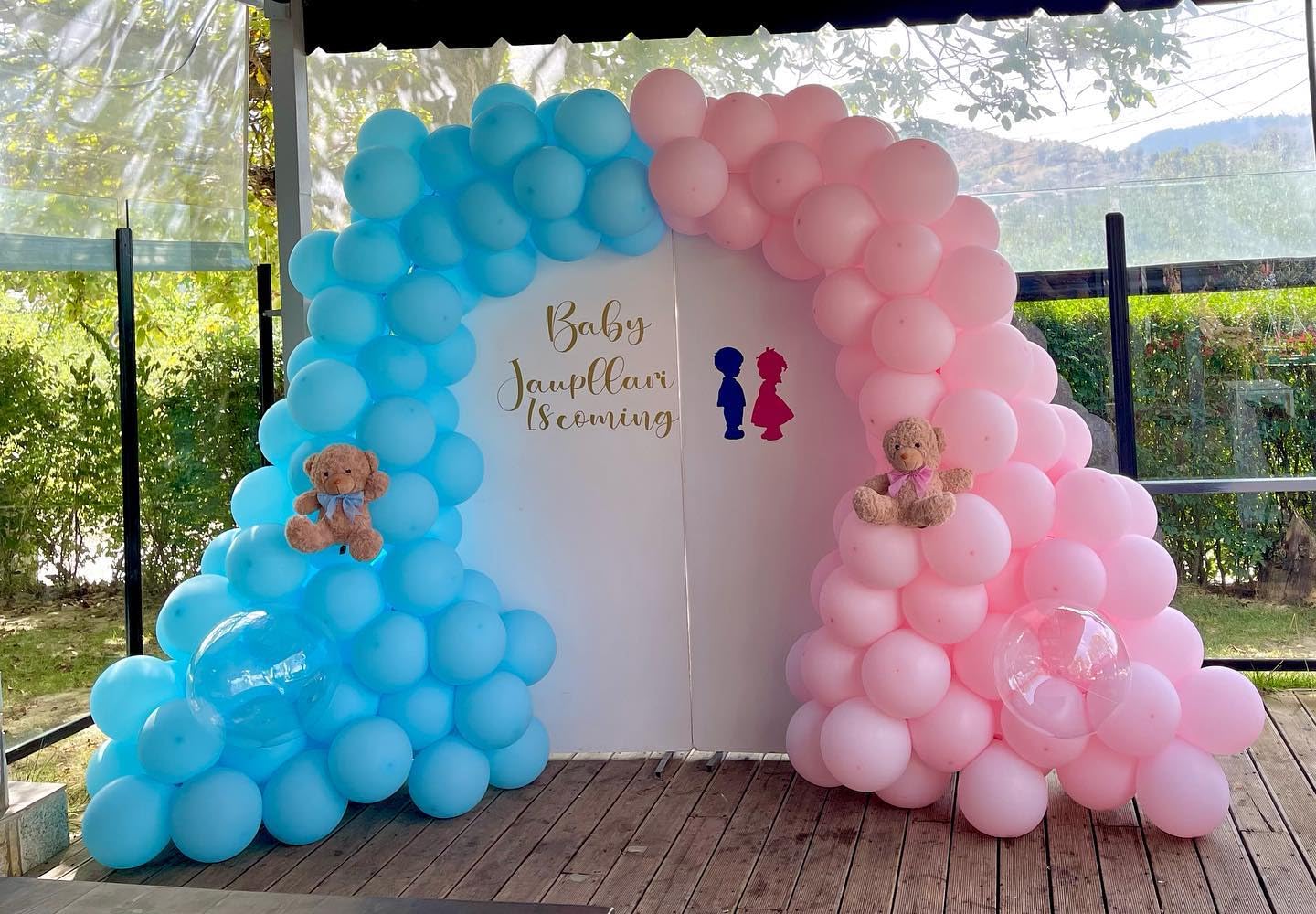 HKYOOD 140Pcs Gender Reveal Balloon Garland Arch Kit - Pink and Blue Balloons Silver Latex Balloon for Boy or Girl Gender Reveal Decorations Birthday Party Baby Shower Celebration Anniversary (No Box)