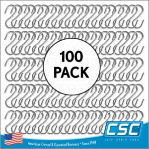 Clip Strip 100 Pack S Hooks, 1" S Hooks for Hanging Plants, Kitchen Utensils, Clothes, Jewelry, Keys, DIY Crafts, Signs and Displays in Retail Stores, SH-100