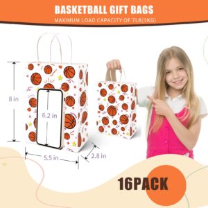 Shindel 16PCS Basketball Goodie Bags, Party Favor Bags with Handles Paper Bags for Gift Weddings Sports Themed Party 5.5" x 2.8" x 8"