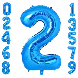 40 inch Number 2 Balloons, Large Number Balloon 2 for Birthday Graduation Wedding Anniversary Celebration Party Decorations (Blue)