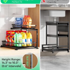 MapeloreCrafted Upgraded Metal Adjustable Under Sink Organizer, Height Adjustable 2-Tier Pull-Out Cabinet Storage Rack, Slide-Out Drawers for Kitchen, Bathroom, Pantry Organization, 2 Pack