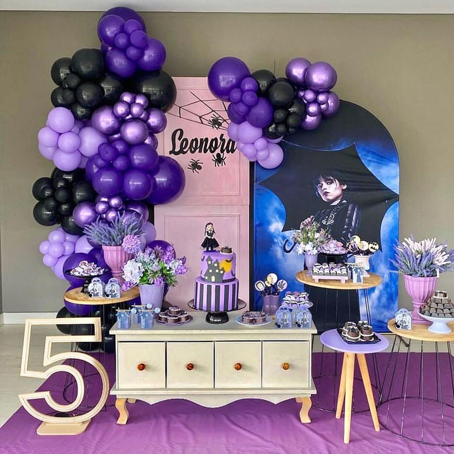 HKYOOD Purple and Black Balloons - 70Pcs 12 inch Purple Black Metallic Silver Latex Balloons with Purple Confetti for Halloween Birthday Anniversary Wednesday Graduation Party Decorations