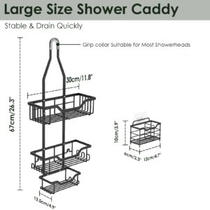 Anhow Shower Caddy Hanging Shower Organizer 3-Tier Over Shower Head with Adhesive Toothbrush Holder Anti-Swing Rustproof Shower Racks with 12 Hooks and Suction Cups for Bathroom, Matte Black