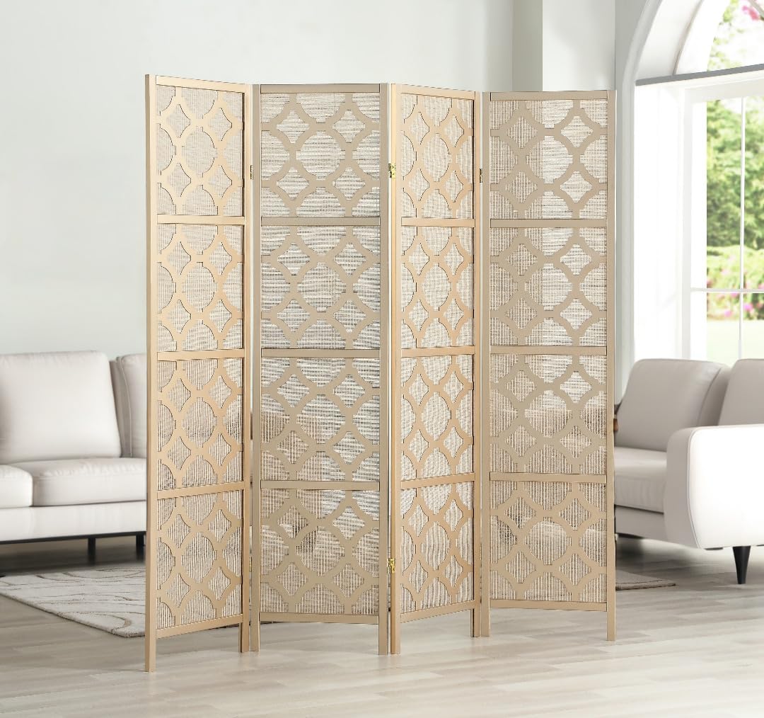 NicBex Room Divider 4 Panel Room Dividers with Quarterfoil Diamond Design Partition Room Dividers and Folding Privacy Screens Wall Divider for Home, Room Separation,69.28"W x 17.32"D x 70.31"H, Gold