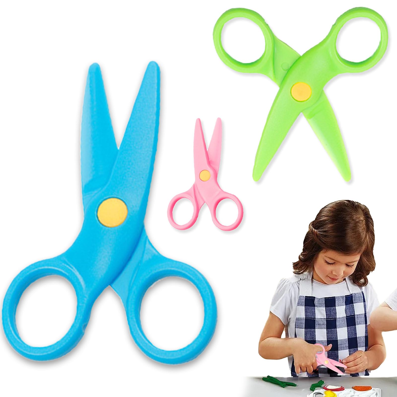 YAFIYGI 3 Packs Toddler Scissors with Paper Toddler Scissors Kit Plastic Colour Scissors for Toddler Scissors 2 Year Old training for Pre-school Training Kids Child Safe Paper Craft Cutting