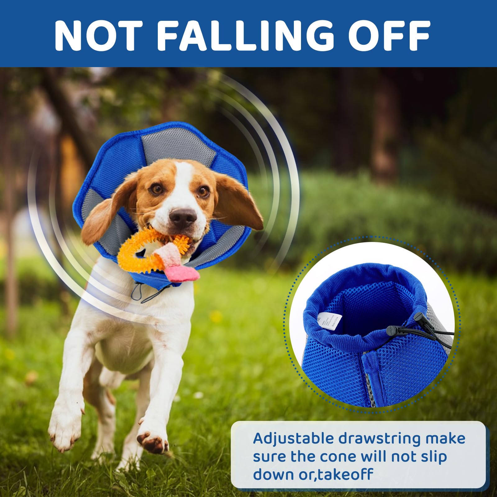 SUNFURA Soft Dog Cone, Dog Cones for Large Dogs, Cone for Dogs to Stop Licking After Surgery, Adjustable Dog Cone Alternative Dog Recovery Collar for Wound Healing, Blue L