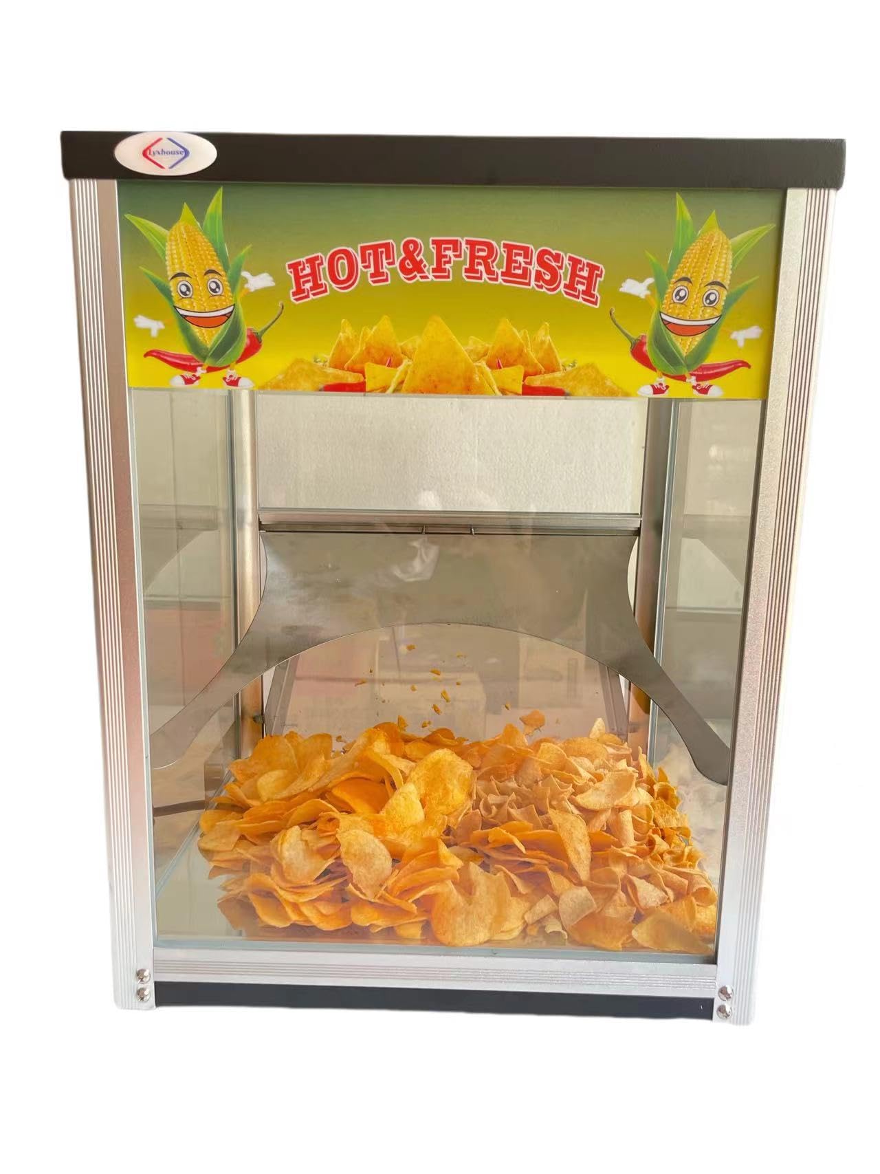 Commercial Chip Warmer Machine Restaurant Chip Display Cabinet, Stainless Steel Frames, Keep Chips Warm and Fresh for Hours