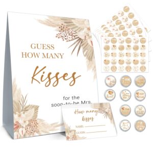 guawubiang bridal shower cards, how many kisses standing sign, 50 guessing cards 180 baby shower kisses stickers, how many kisses bridal shower game cards