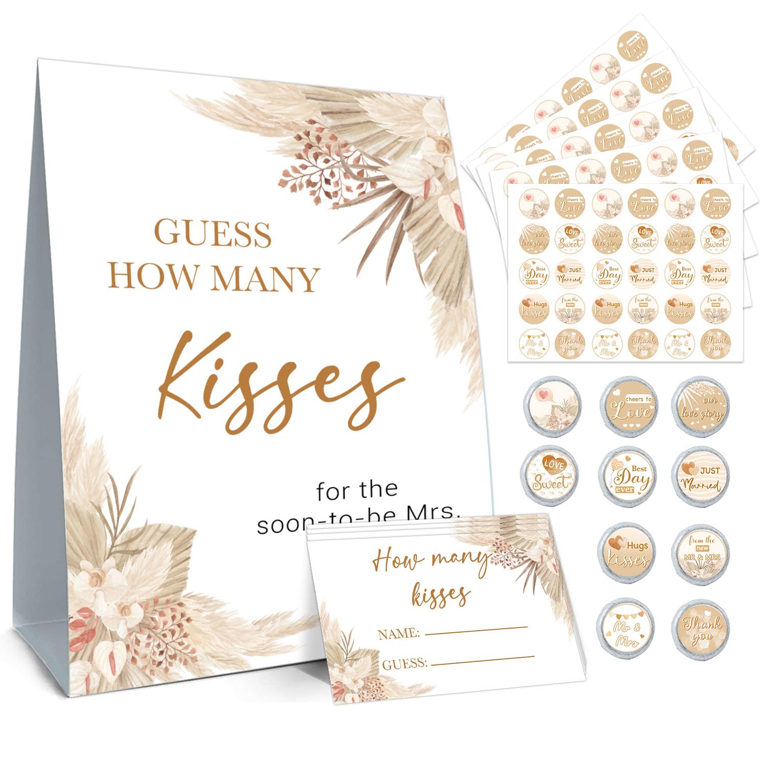 Guawubiang Bridal Shower Cards, How Many Kisses Standing Sign, 50 Guessing Cards 180 Baby Shower Kisses Stickers, How Many Kisses Bridal Shower Game Cards