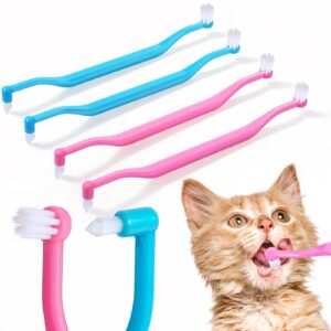 abeillo 4pcs dual headed pet tooth brush, small dog toothbrush, cat dental care with micro brush, cat toothbrush, cat dental care supplies - pet toothbrush for small dogs, cats