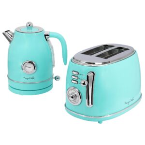 megachef 1.7 liter electric tea kettle and 2 slice toaster combo (turquoise)