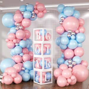 hkyood 140pcs gender reveal balloon garland arch kit - pink and blue balloons silver latex balloon for boy or girl gender reveal decorations birthday party baby shower celebration anniversary (no box)