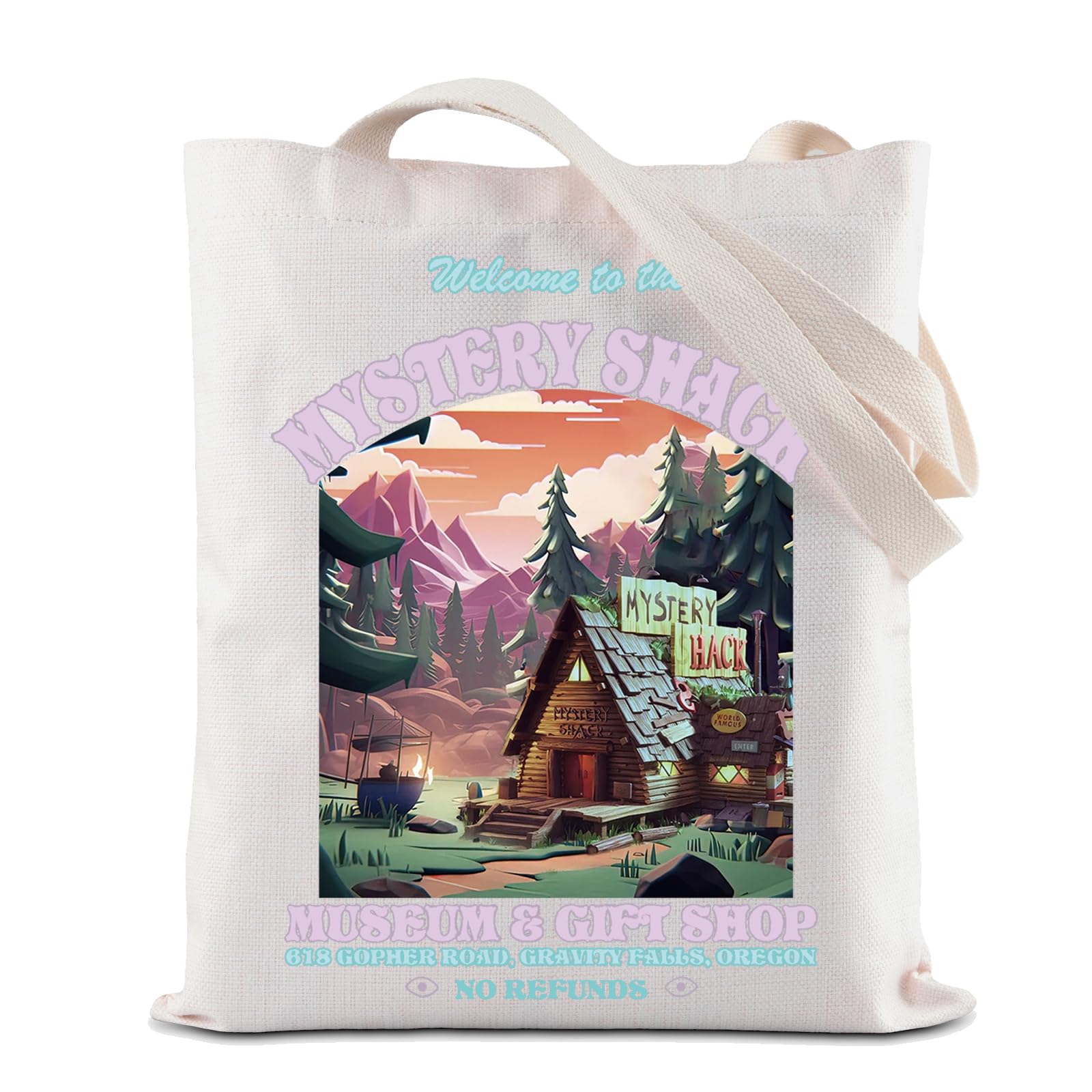 ZJXHPO Mystery Shack Tote Bag Cartoon Inspired Reusable Grocery Shopping Bag Gravity Falls Shoulder Bag (Mystery Shack Tote)