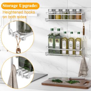 LUCYCAZ 4 Pack Wall Mounted Spice Rack with 16 Hooks, Spice Rack Organizer for Cabinet Pantry Door,Screw or Adhesive Spice Shelf Hanging Wall Spice Rack for Spice Jars and Seasonings (White)